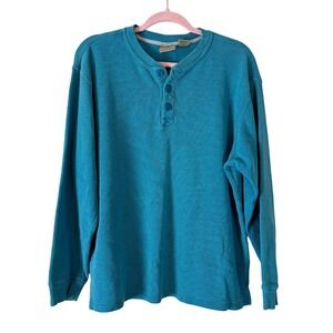 LL Bean River Drivers Henley Shirt Large Blue Cotton Layer Preppy Base‎ Outdoor